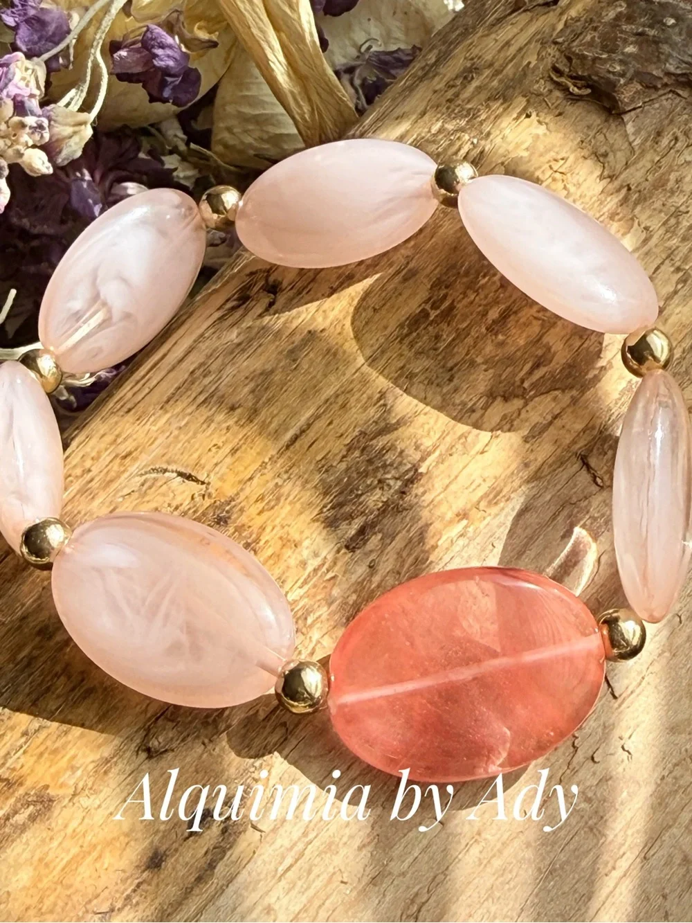 Alquimia Pink & Coral Oval Beaded Bracelet with Gold Accents